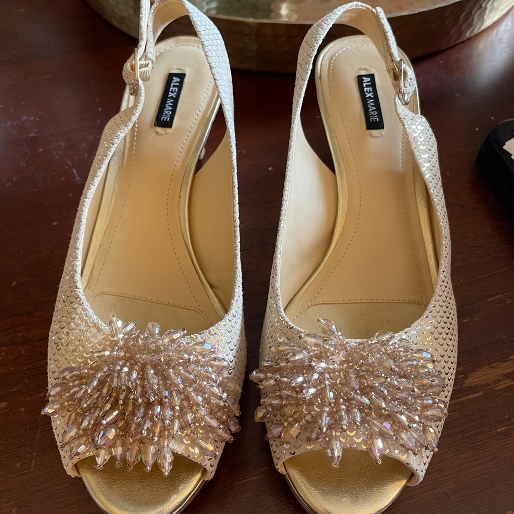 Alex Marie gold peep toe sling-backs with tassels